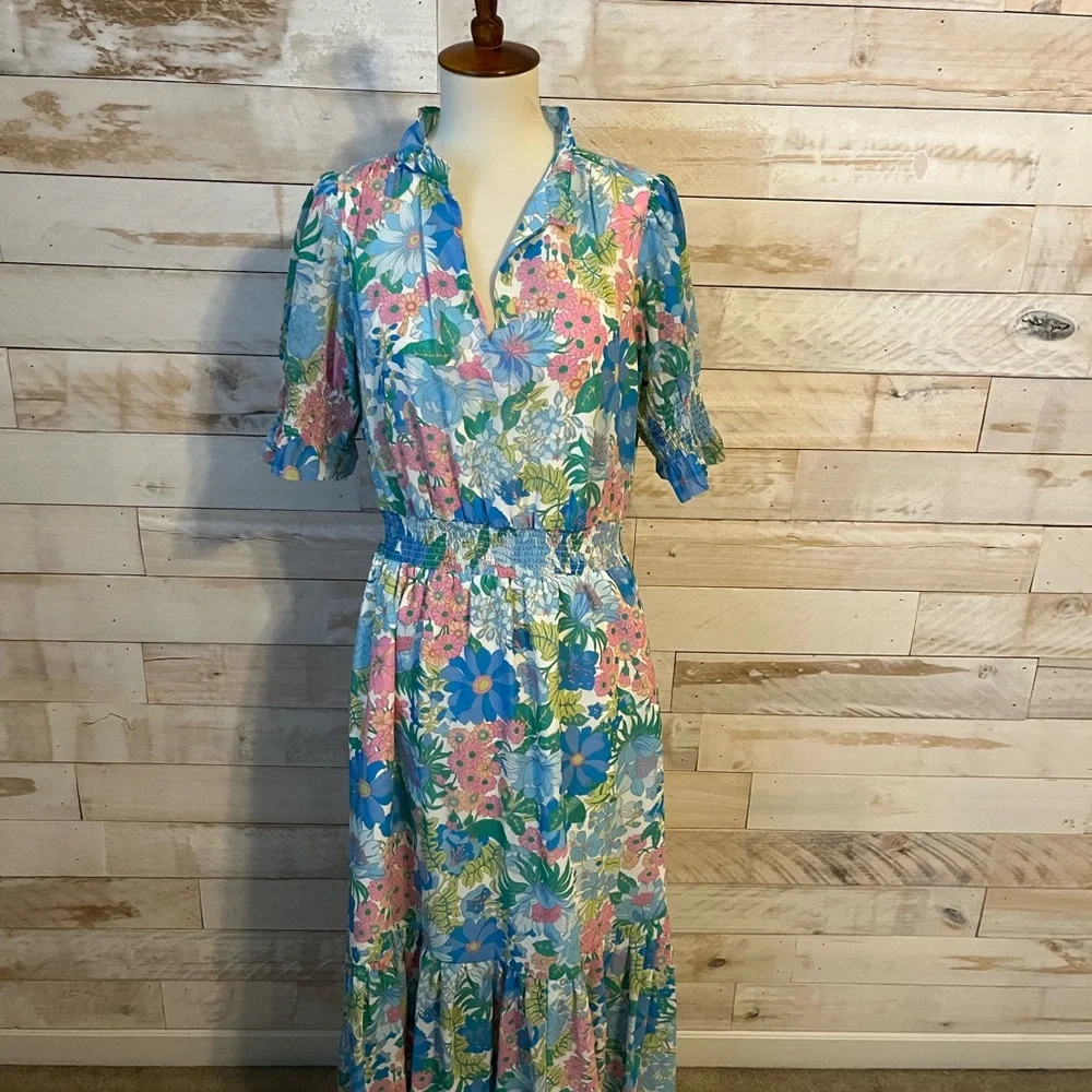 NWT J.Crew size S smocked ruffle midi dress in fairy floral